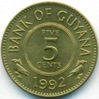 Гайана, 5 центов 1992 год (UNC)