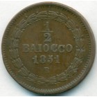 Ватикан, 1/2 байокко 1851 год R