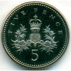 Великобритания, 5 пенсов 1990 год (UNC)