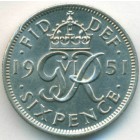 Великобритания, 6 пенсов 1951 год (AU)