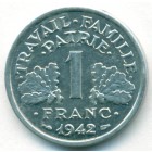 Франция, 1 франк 1942 год (UNC)