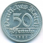Веймарская республика, 50 пфеннигов 1920 год A (UNC)