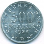 Веймарская Республика, 500 марок 1923 год D (UNC)