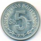 Боливия, 5 боливиано 1976 год (UNC)