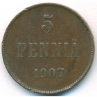 Княжество Финляндия, 5 пенни 1907 год