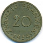 Саар, 20 франков 1954 год