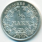 Германия, 1/2 марки 1916 год D (UNC)