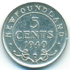 Канада, провинция Ньюфаундленд, 5 центов 1940 год