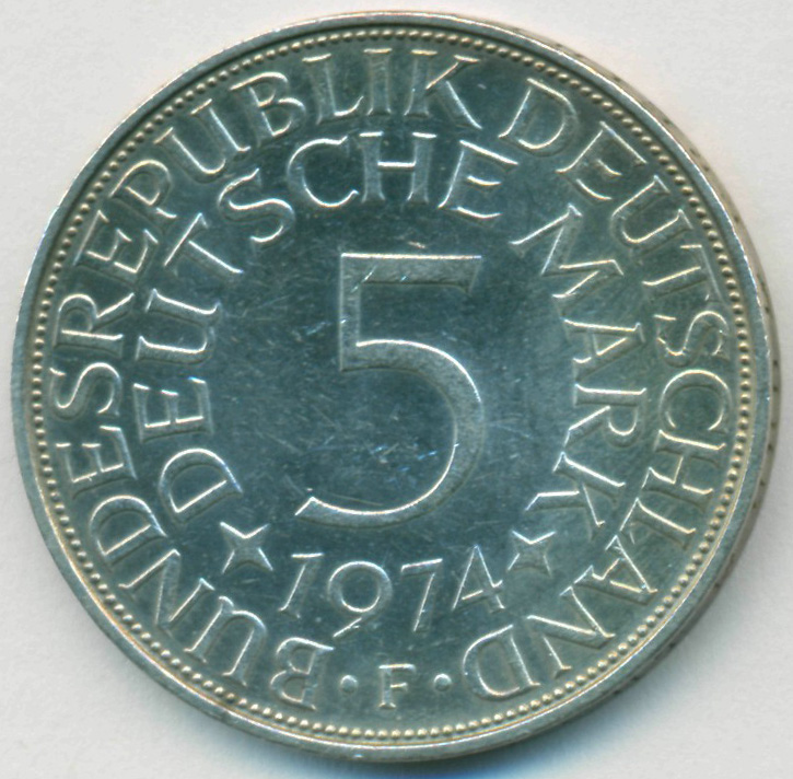 Германия 5 марок, 1974. 250. Машины фото разны5 марок. Германия 5 16 квадрат.