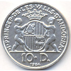 Андорра, 10 динеров 1984 год (UNC)