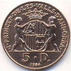 Андорра, 5 динеров 1984 год (UNC)