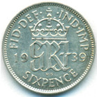 Великобритания, 6 пенсов 1939 год