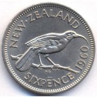 Новая Зеландия, 6 пенсов 1960 год (AU)