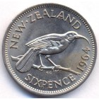 Новая Зеландия, 6 пенсов 1964 год (AU)