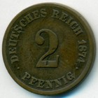 Германия, 2 пфеннига 1874 год Н