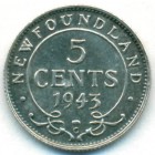 Канада, провинция Ньюфаундленд, 5 центов 1943 год (AU)