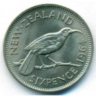Новая Зеландия, 6 пенсов 1964 год (UNC)